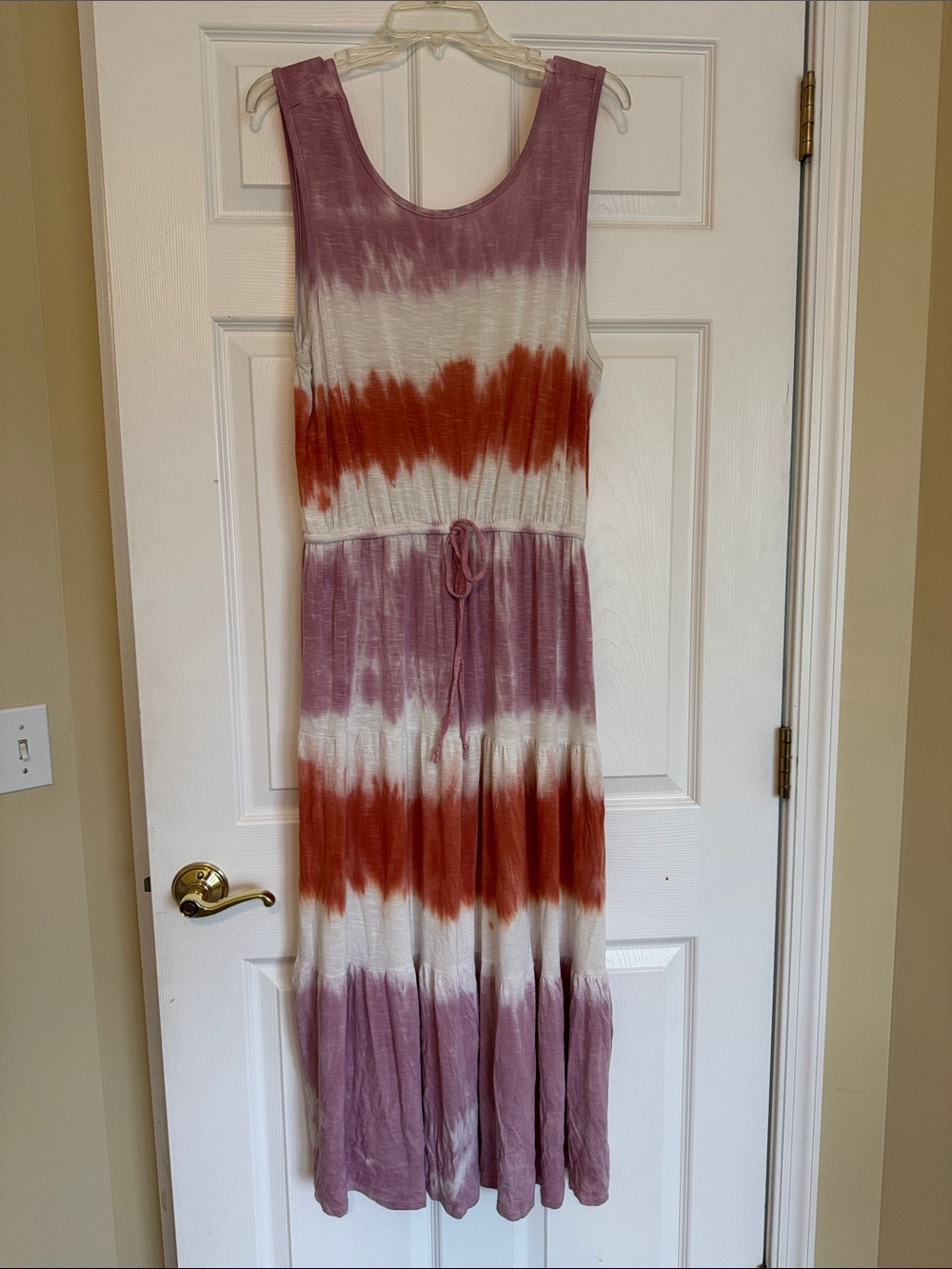 Sleeveless Tie-Dye Maxi Dress in Mauve, Rust & Cream Tiered Boho Summer